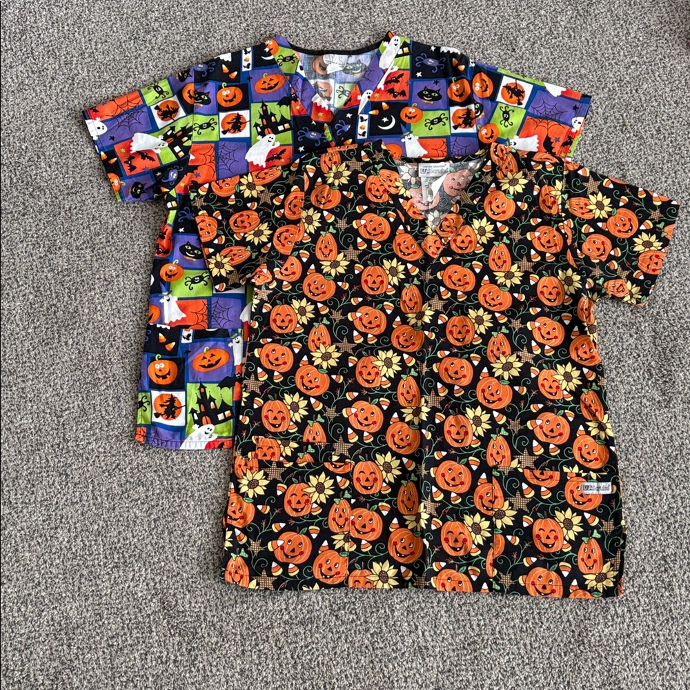 Lot of 2 Halloween Scrub Tops